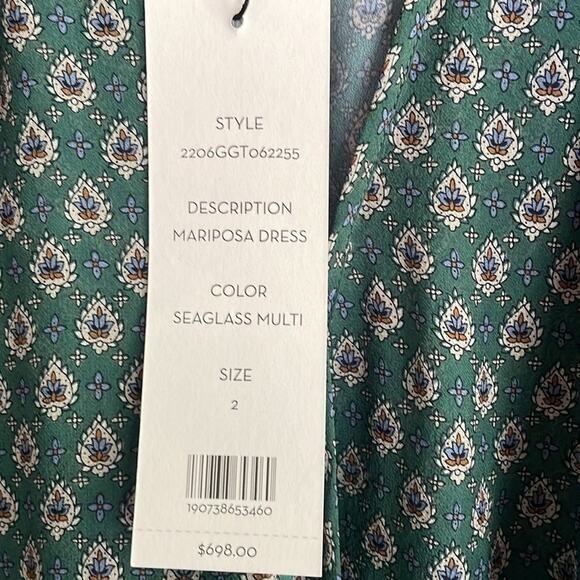 Veronica Beard Mariposa Silk Midi Dress Seagrass Green Multi - Picture 5 of 16